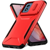 ELEHOLD for Moto G Play 4G 2024 Case,Military Grade Drop Protection Heavy Duty Non-slip Rugged Shockproof Protective Case with Slide Window Cover for Moto G Play 4G 2024,Red