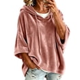 thumbnail image 2 of Gamivast Velvet Hoodie Pullover for Women Sweatshirts Half Sleeve Drop Shoulder Drawstring Velour Tops Casual Loose Fit Comfy Y2K Fall Loungewear Pink XXL, 2 of 7