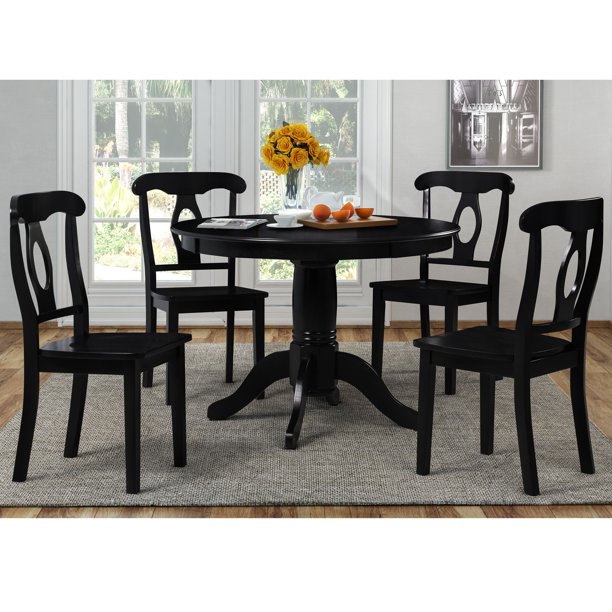 DHP Aubrey 5Piece Traditional Pedestal Dining Set, Black