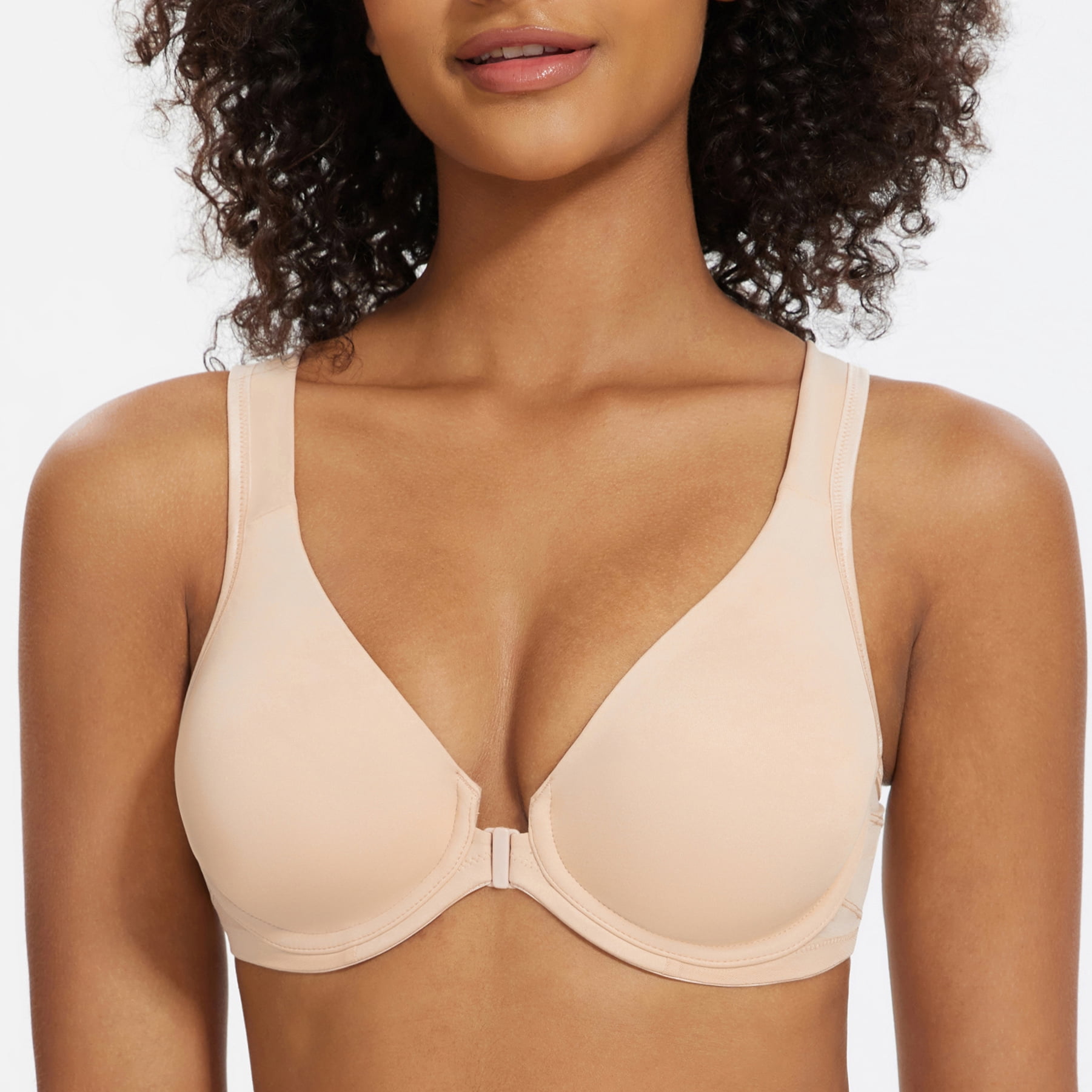MELENECA Women's Front Closure Bras Plus Size Unlined Underwire Back Support Posture Bra Beige 40DD