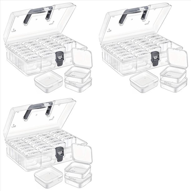 3X Caja Organizadora de Cuentas con Asa, 24 Cajas de Plástico Rectangulares para Almacenamiento, Mini Cajas Transparentes para Almacenar Cuentas