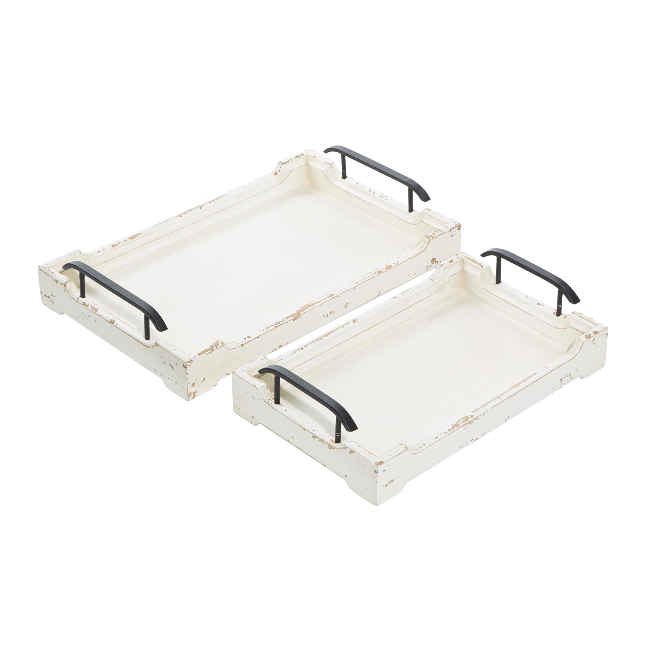 DecMode 20", 17"W White Wood  Tray with Metal Handles, 2-Pieces