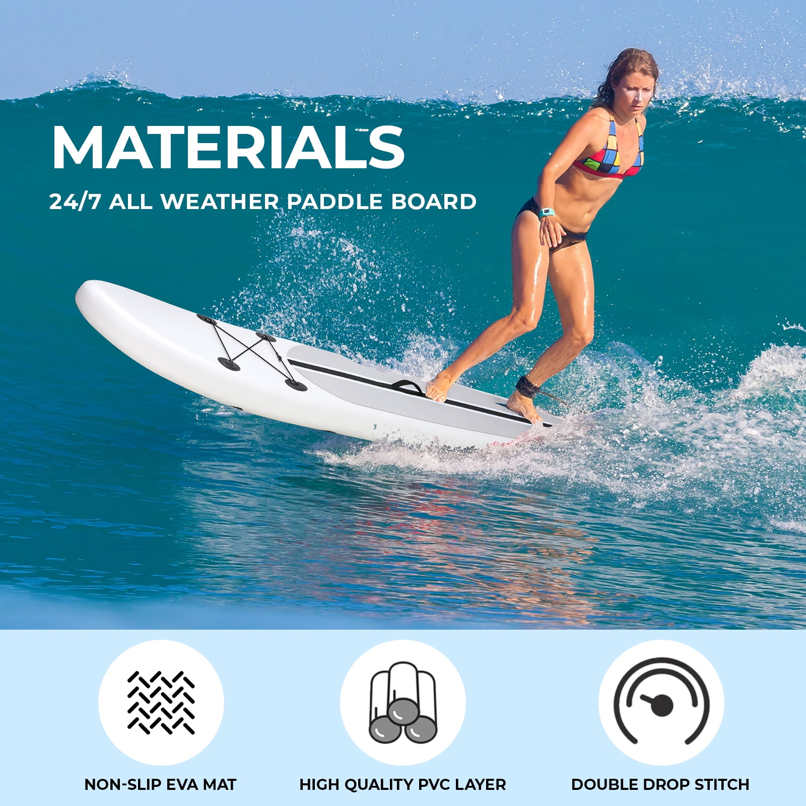 Pirecart 10' Inflatable Stand Up Paddle Board with Premium SUP Accessories, Pump & Carry Bag, for Surfing, Fishing, White