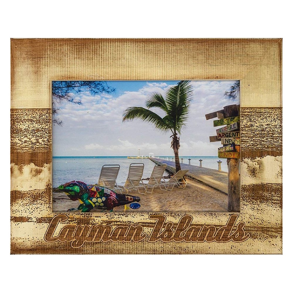 Cayman Islands with Palm Trees Laser Engraved Wood Picture Frame (5 x 7)