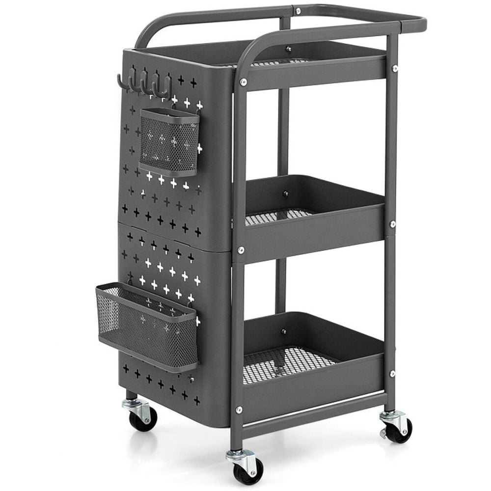 Finihen Rolling Cart, Kitchen Island Cart, 3-Tier Utility Storage Cart with DIY Pegboard Baskets, for Kitchen, Dining Room, Gray Finihen Rolling Cart, Kitchen Island Cart, 3-Tier Utility Storage Cart with DIY Pegboard Baskets, for Kitchen, Dining Room, Gray