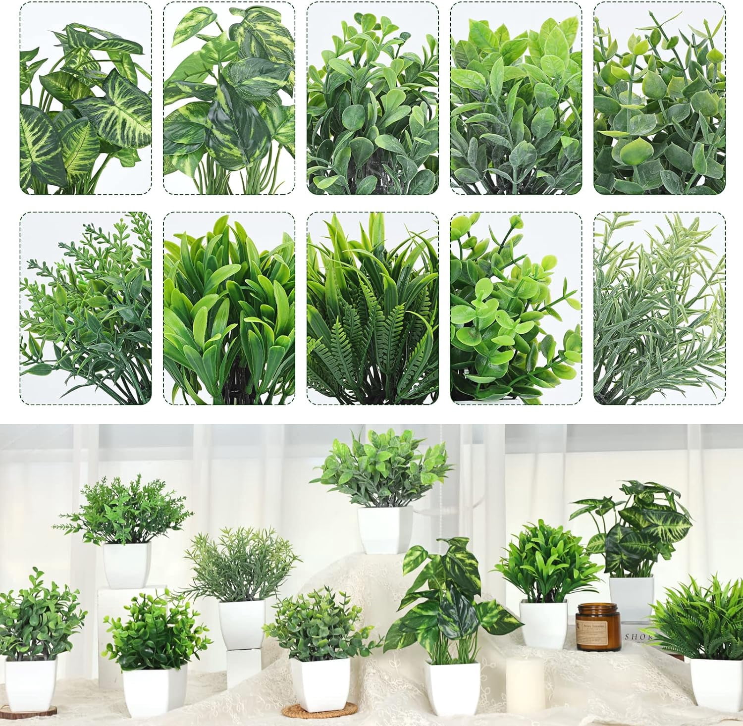 10 Packs Small Fake Potted Plants Mini Artificial Desk Plants for Indoor Farmhouse Office Table Shelf Bathroom Decor