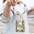 thumbnail image 4 of Key Ring Large Circle Fake Leather Fashion Round Wristlet Keychain for Women, 4 of 8