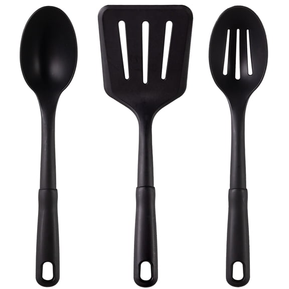 Mainstays Nylon Kitchen Utensil Set, 3 Piece, Black, Non-Stick Cookware Compatible
