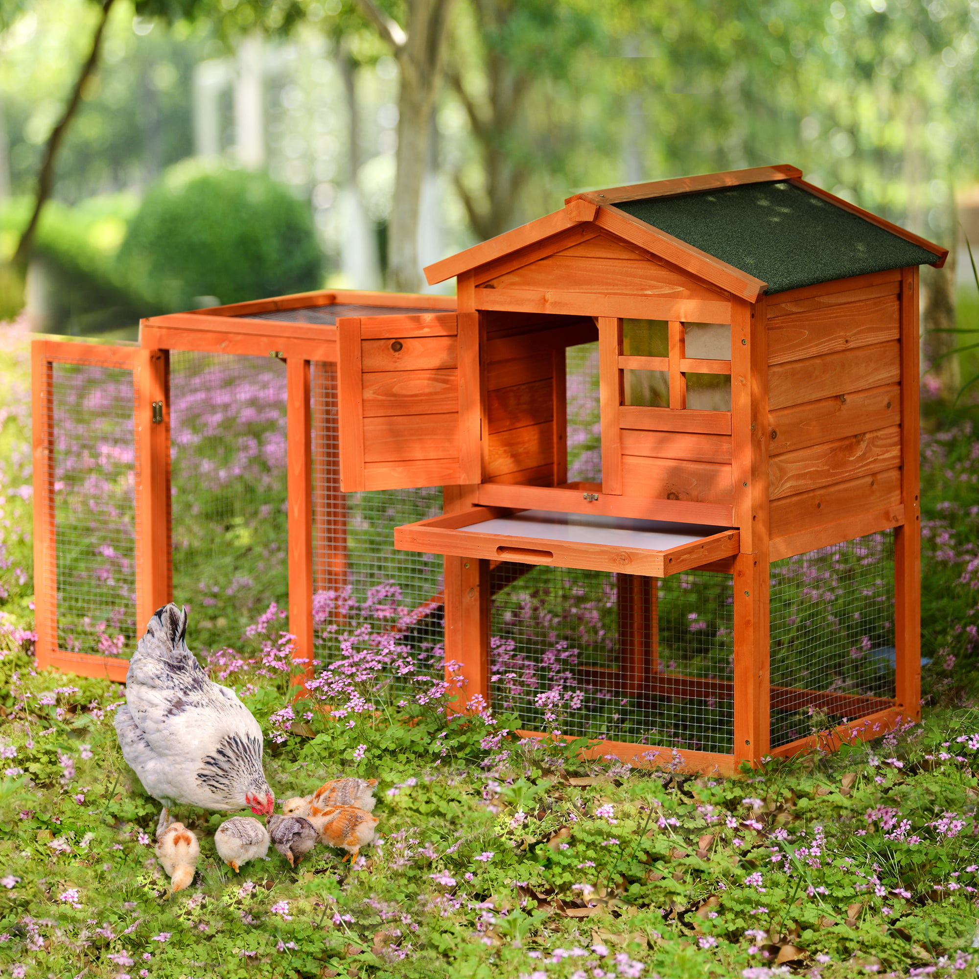 66" Wooden Chicken Coop Wood Rabbit Hutch House Hen Cage Backyard Box Run Animal 