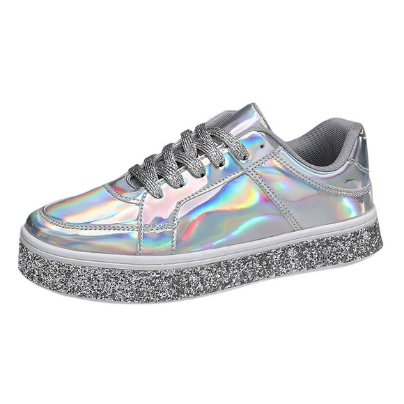 HBFAGFB Womens Sneakers Fashion Low Top Lace up Sneakers Comfortable Running Women's Shoes Silver Size 42
