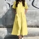 thumbnail image 2 of Vestido camisero largo con bolsillos y manga corta liso para mujer, poliéster spandex, estilo informal similar al lino, tallas S-XXXXXL, 2 of 5