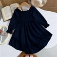 thumbnail image 4 of XEGLSBU Flower Girl Dress 2T Winter Summer Girls Dress with Square Neck Flutter Sleeves and Flared Elegant Ruffle Trim Boho Length Party Dress for Toddler Navy Size 6-7 Years, 4 of 7