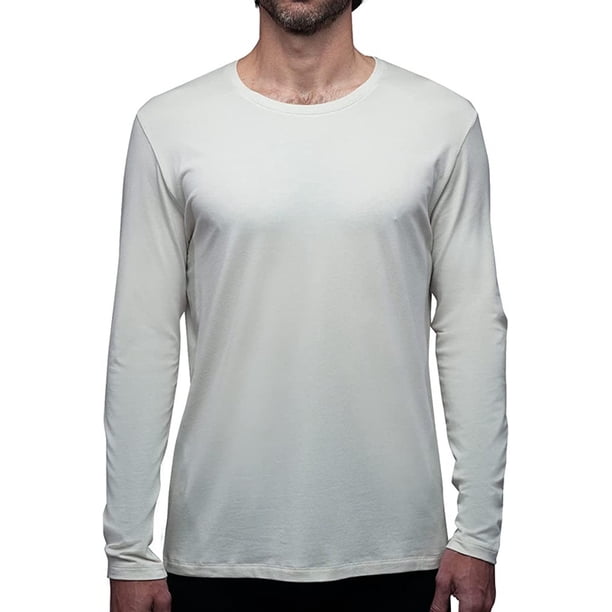 Playera Manga Larga Para Hombre De Algodón Pima y Tela Spandex Unbranded Co Long Sleeve Crew Neck Off White M