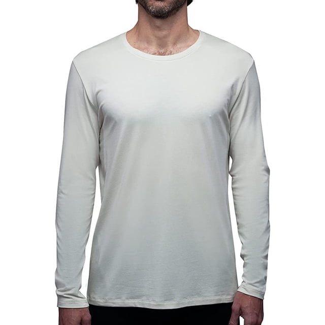 Playera Manga Larga Para Hombre De Algodón Pima y Tela Spandex Unbranded Co Long Sleeve Crew Neck Off White M