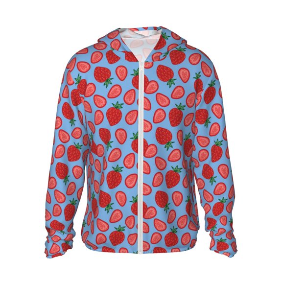 Kdxio Strawberries Print Women Men Sun Protection UPF 50  Jackets Zip Up Long Sleeve Hoodie Hiking Lightweight with Pockets