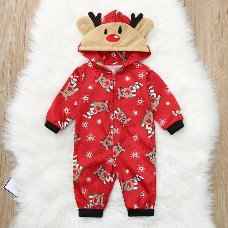 Cotonie Baby Infant Deer Hood Jumpsuit Family Pajamas Sleepwear Christmas Outfit Conjunto de Pijama Familiar de Navidad a Juego -