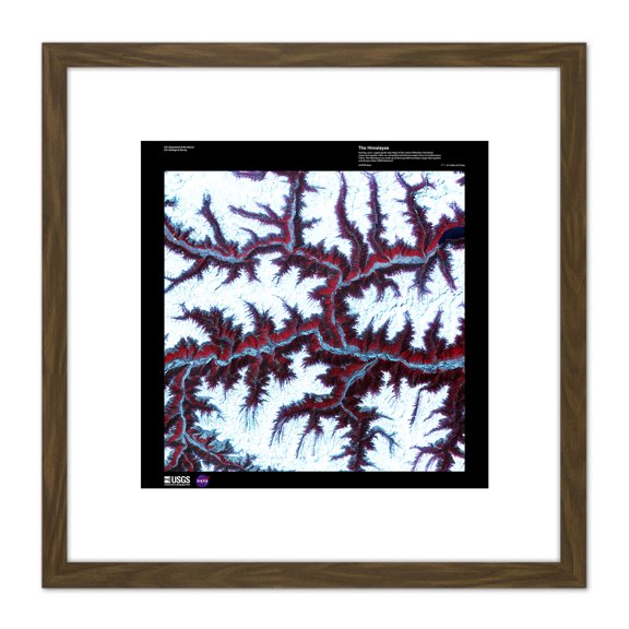Science Map Satellite Himalayas China Mountain Snow Replica 8X8 Inch Square Wooden Framed Wall Art Print Picture with Mount