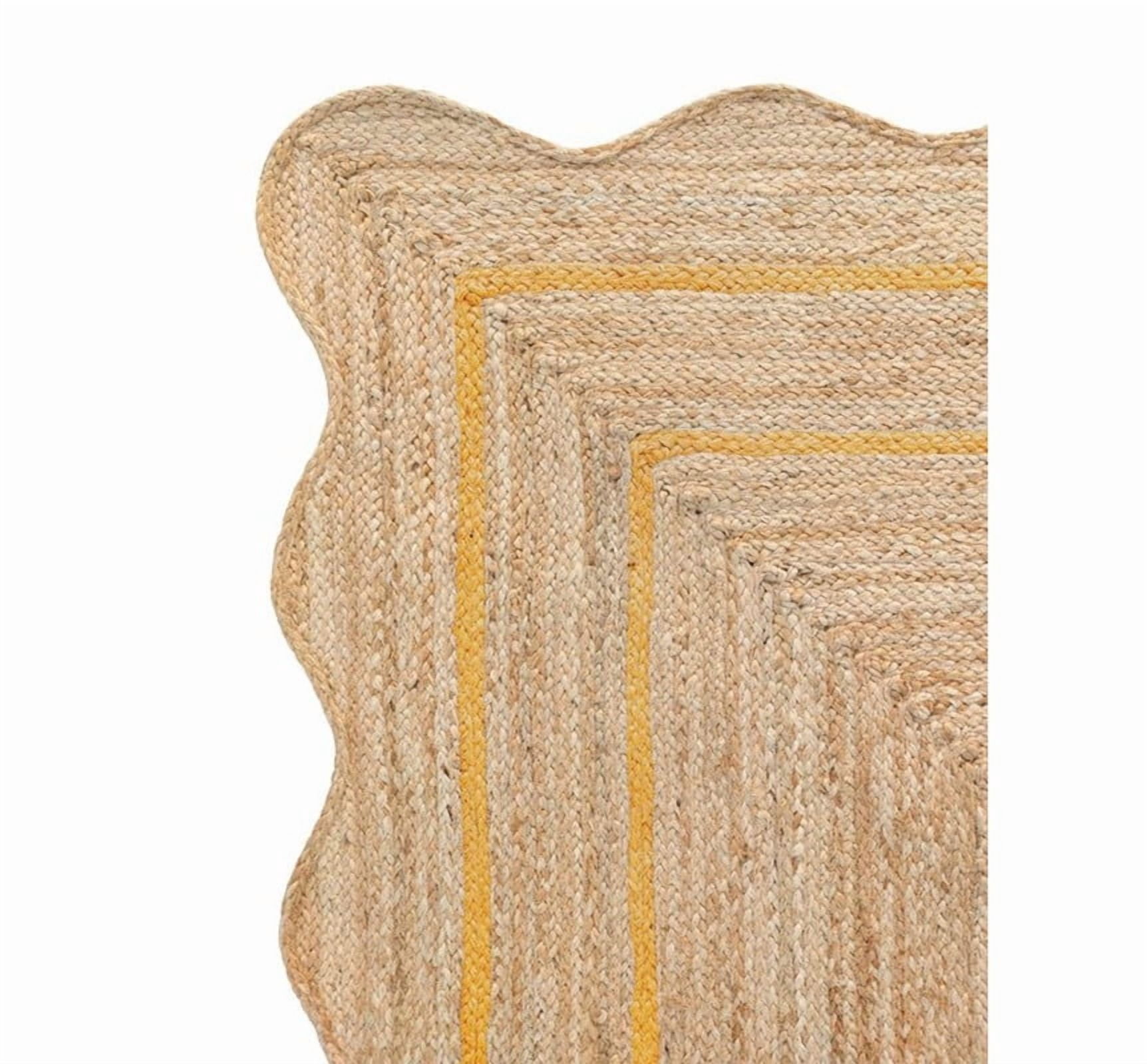 Wave Scalloped Natural Jute Rug, Handmade Boho Farmhouse Braided Eco-Friendly Indoor Carpet for Living Room, Bedroom, Hallway, Yellow, 9 X 12 FT