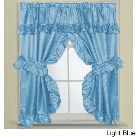 Blue Ruffle Curtains bed bath n more 70-inch W x 45-inch L Bathroom Window Curtain Panel Pair with Tie Backs and Ruffled Valance - 70