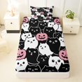 thumbnail image 3 of Feelyou Cartoon Halloween Cat Twin Sheets, Spooky Pumpkin Bedding, Black White, 3-Piece, 1 Flat Sheet, 1 Fitted Sheet and 1 Pillowcase, 3 of 5