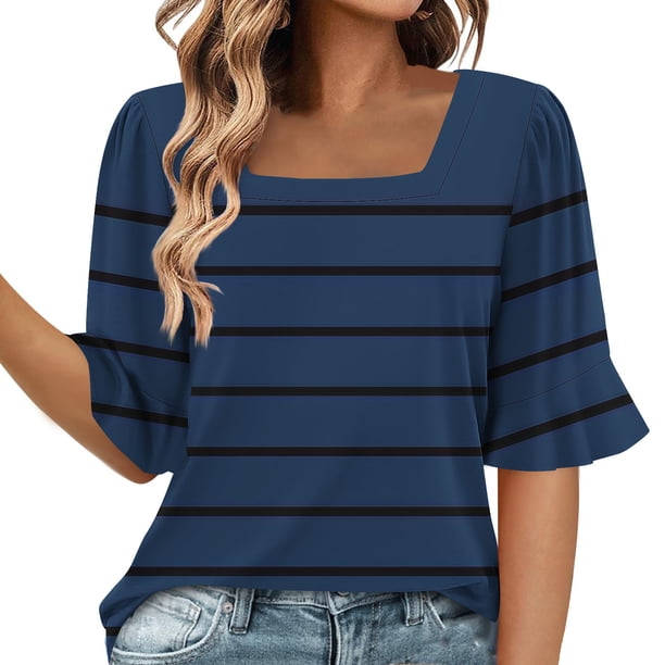 Blusas de Manga Corta para las Mujeres, Moda Verano Impreso, Blusas de Cuello Redondo, Chaqueta de Manga Corta para las Mujeres