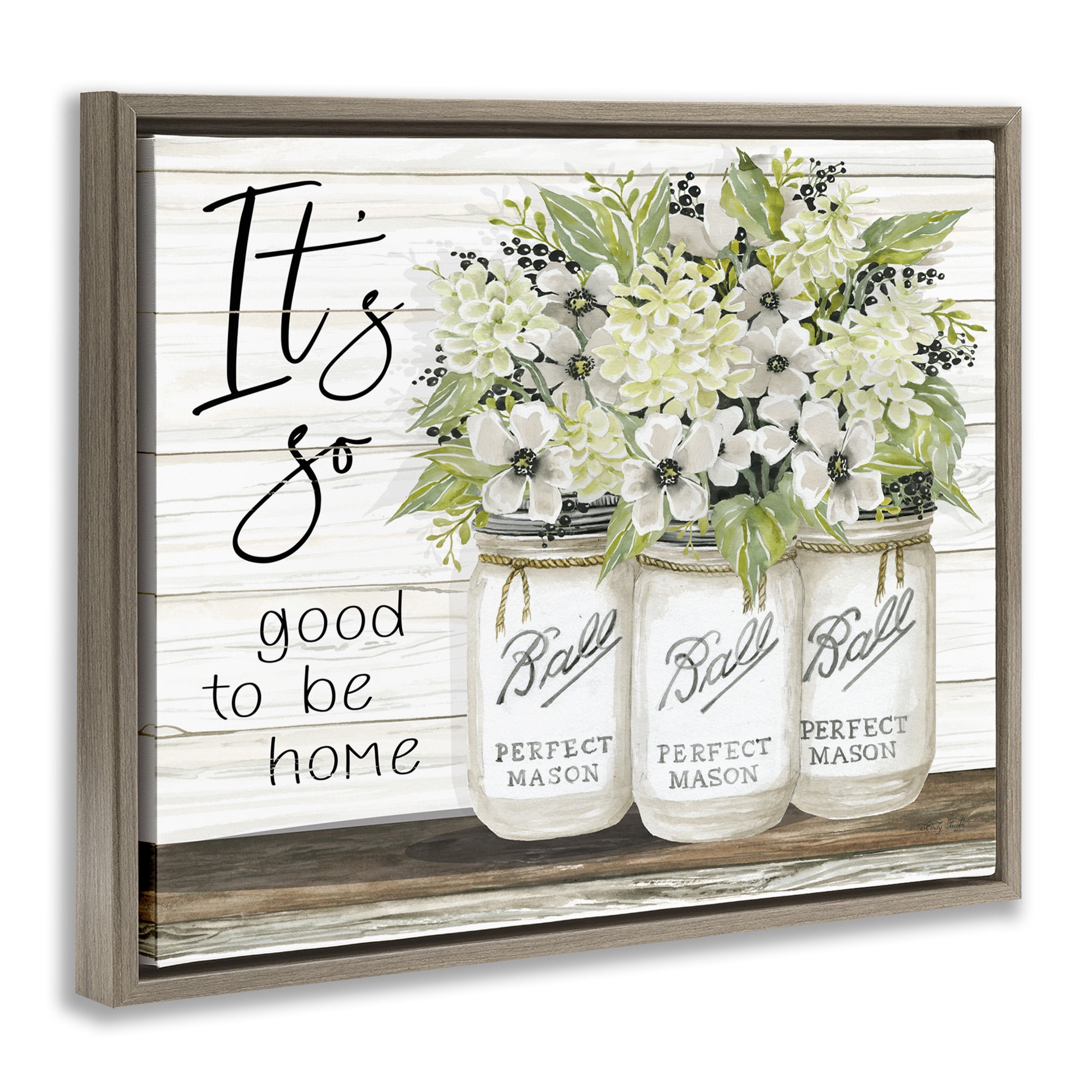 Stupell Industries Charming Phrase Floral Bouquet Botanical & Floral Painting Brown Floater Framed Canvas Art Print Wall Art, 21 x 17