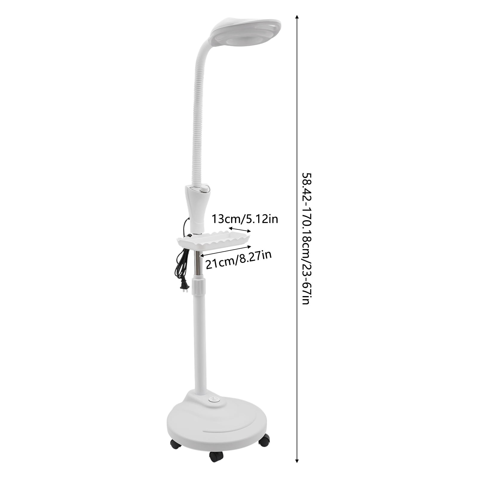 16X Magnifying Lamp with Adjustable Height, LED Light & Storage Tray, Floor Stand Magnifier for Beauty Salons, Nail Technicians, Dentists, Crafts, White