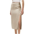 thumbnail image 2 of Women Drawstring High Waisted Maxi Skirt Solid Color Comfy Casual Skirt Side Split Hem Vacation Lounge Long Skirt, 2 of 9