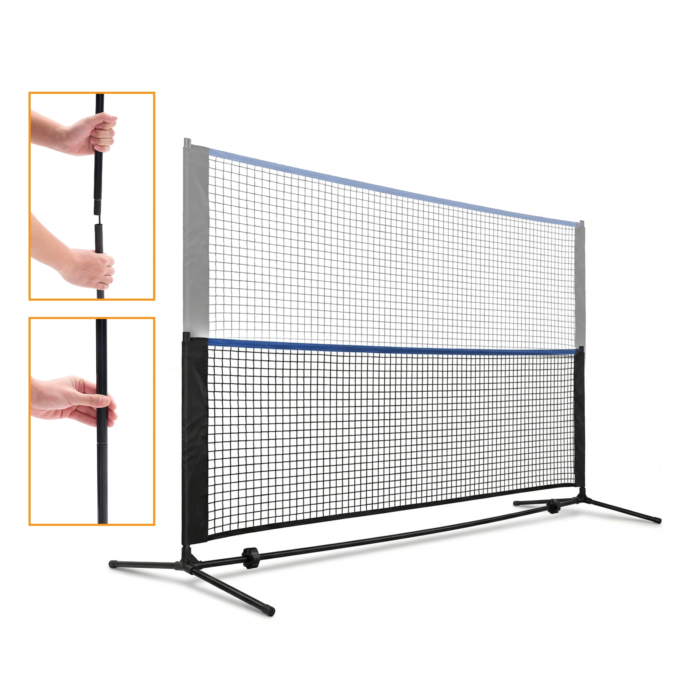 JIOABL Portable Badminton Net Set, 14FT Adjustable Height for Outdoor & Indoor Use, Includes Carry Bag, Easy Setup No Tools Needed, Blue-Black