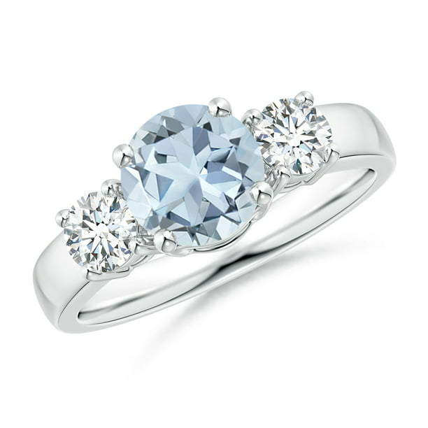 Angara - March Birthstone Ring - Classic Aquamarine and Diamond Three ...