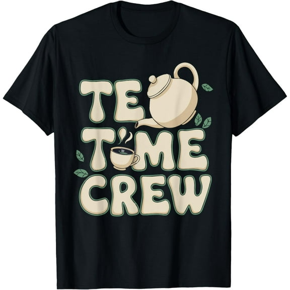 Tea Time Crew Relaxed Retro Teapot and Leaves T-Shirt