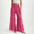 thumbnail image 4 of Flowy Pants for Women 2025 Boho Elastic High Waist Ruffle Hem Wide Leg Beach Loose Palazzo Pants Trousers, 4 of 8
