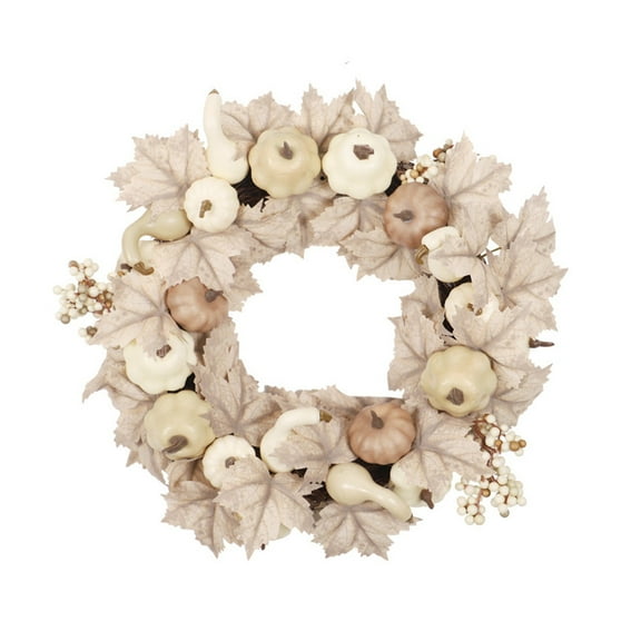 Thanksgiving Fall Wreath for Front Door Decor with Pumpkin and Maple Leaf Autumn Harvest Home Wall Hanging Decoration for Holiday Party Fireplace