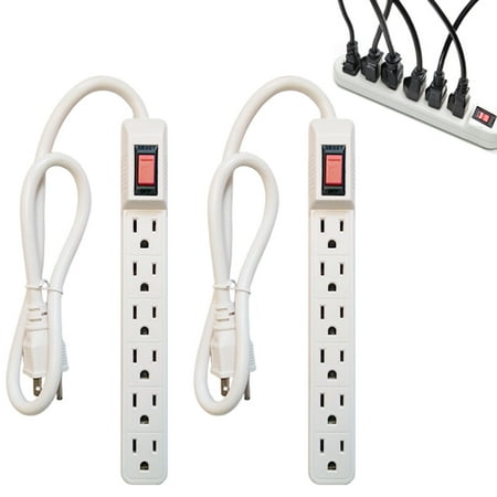 2 Pack 2FT Grounded 6 Outlet Power Strip US Plug AC Wall UL Listed 14/3 Cord New