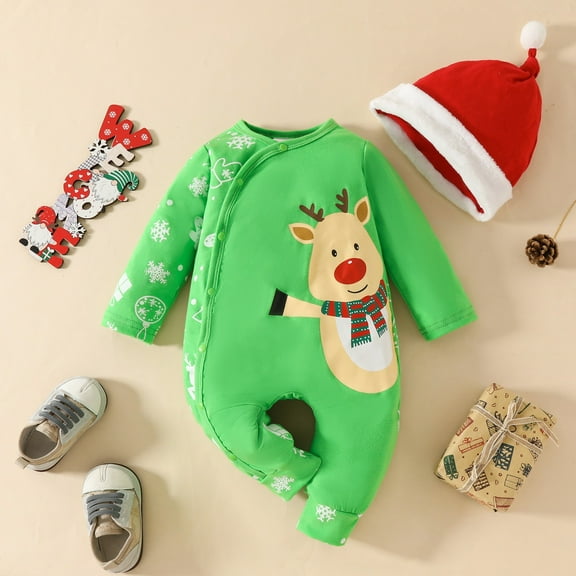 Coerni Baby Girls Cotton Clothing Baby Boy Girl Santa Long Sleeve Jumpsuit Romper New Born First Christmas Outfit One Piece Clothes