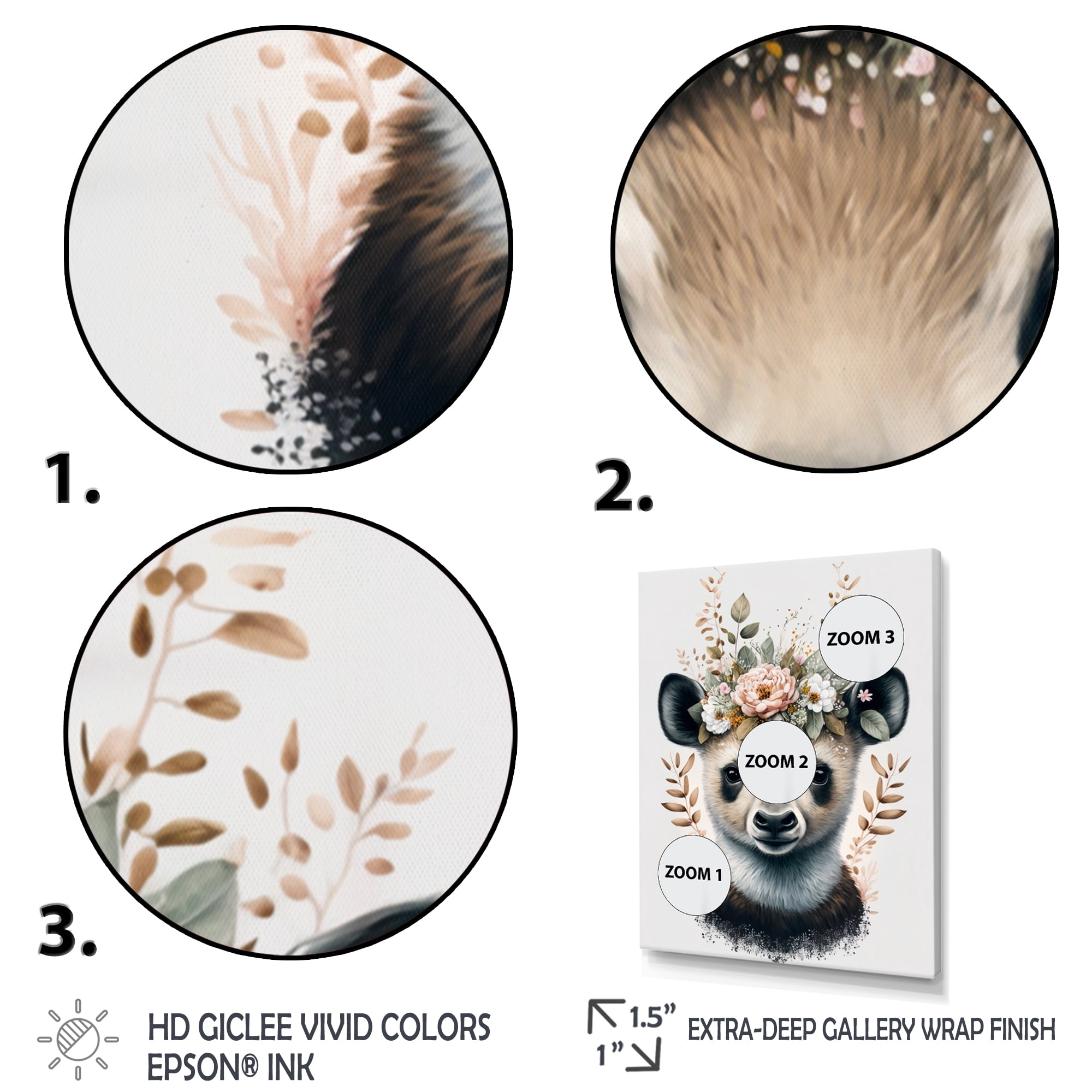 Designart Cute Baby Panda With Floral Crown II Canvas Wall Art