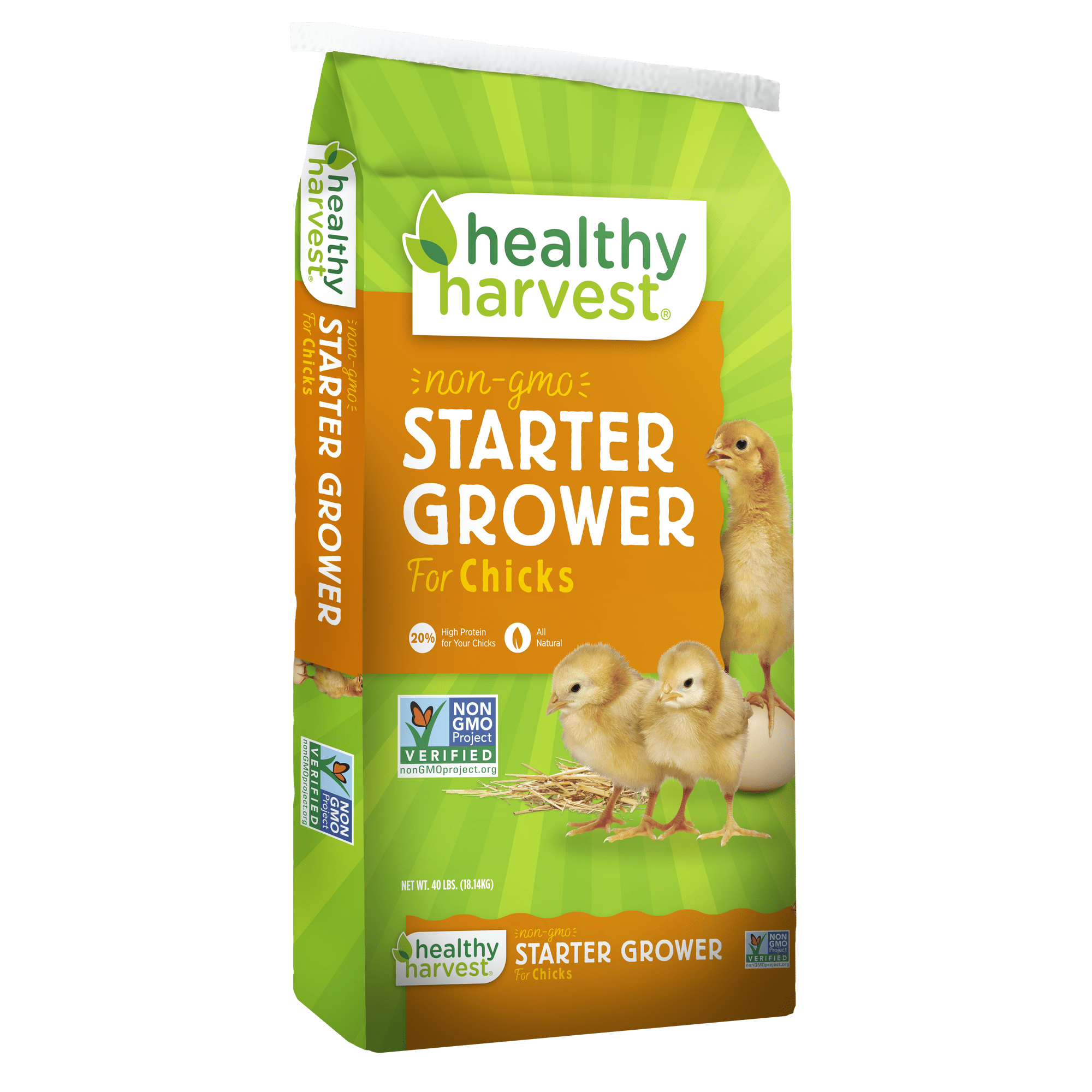 Healthy Harvest 20% Non-GMO Chick Starter Grower Food for Young Chickens, 40 lb bag