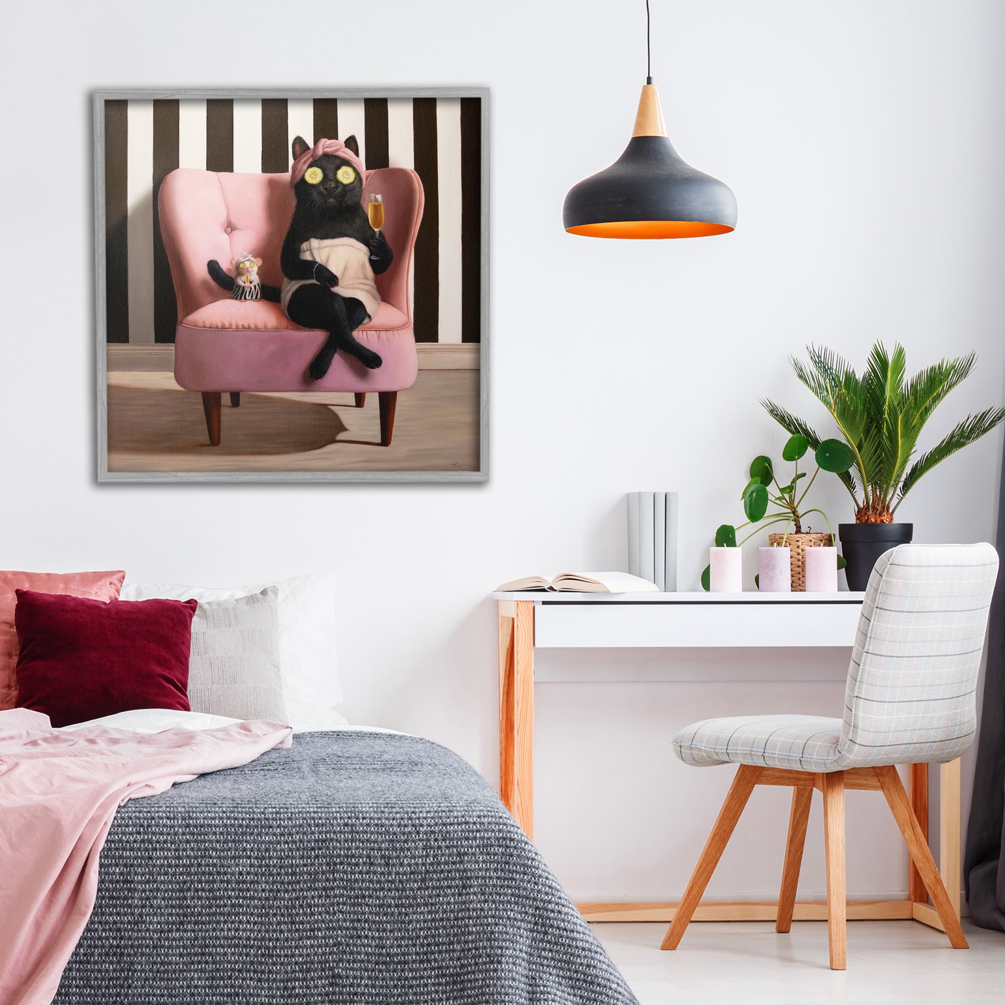 Stupell Industries Pamper Party Cat Gray Framed Giclee Art, design by Lucia Heffernan