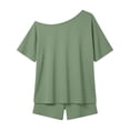 thumbnail image 5 of Zynoxe Two Piece Short Sets for Women Casual Off Shoulder Solid Color Loose Fit Summer Sets Trendy Plus Size Beach Vacation Lounge Sets Mint Green M, 5 of 8