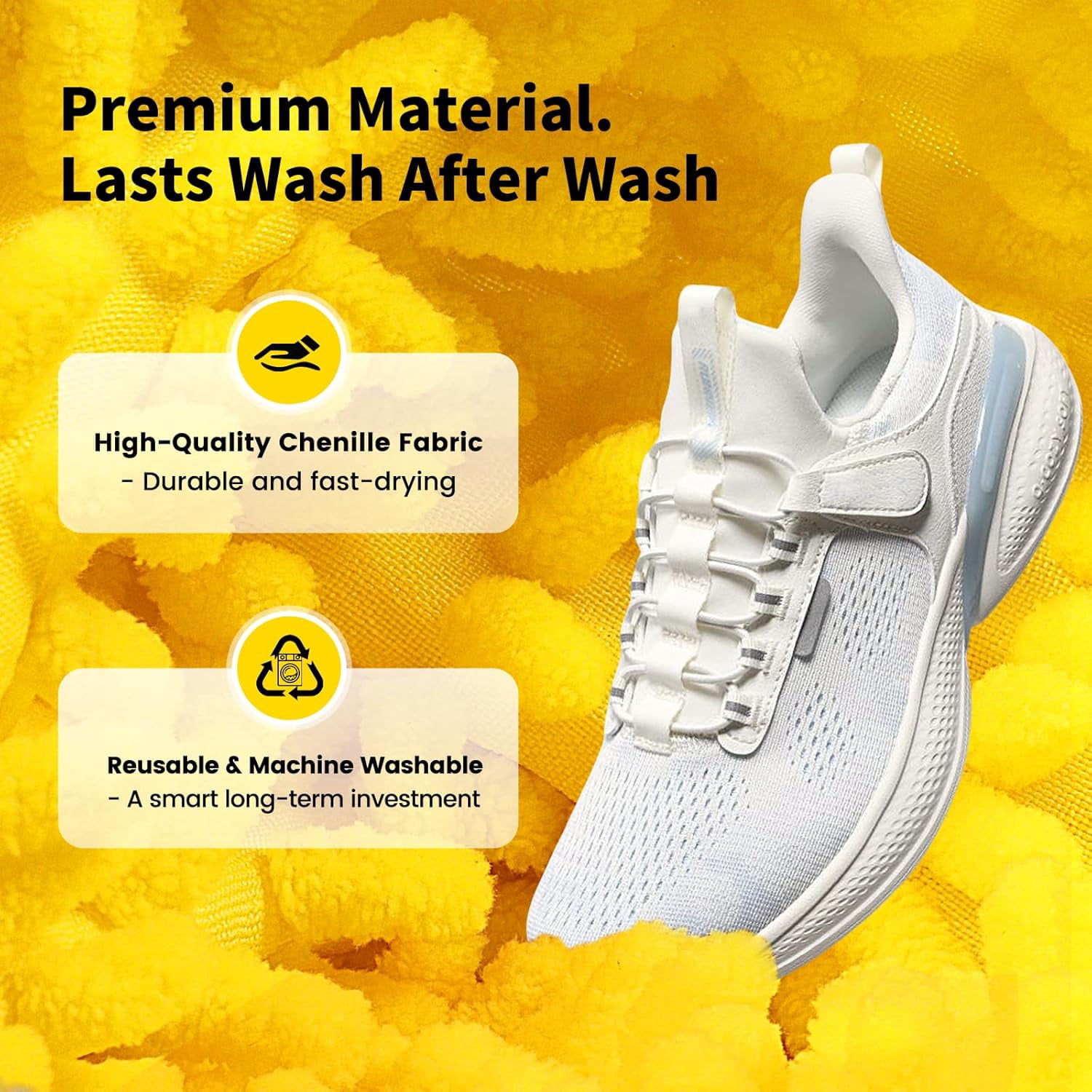 Shoe Washing Machine Bag 2-Pack - Reusable with Hidden Zipper, Washable for Sneakers, Tennis & Athletic Shoes (Yellow)