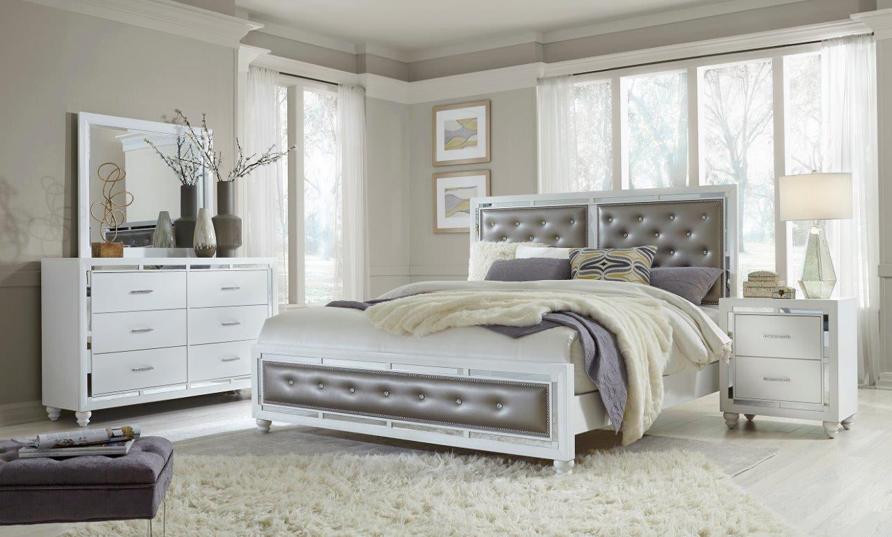 High Gloss White Finish King Size Bedroom Set 5Pcs MACKENZIE Global USA ...