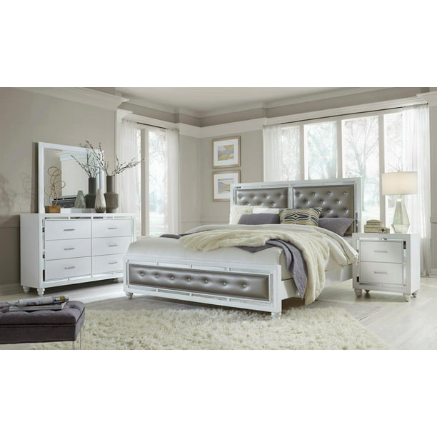 High Gloss White Finish King Size Bedroom Set 5pcs Mackenzie Global Usa Com Bedroom Set 5pcs Mackenzie Global, High King Platform Bed