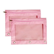 Hvmvliv 3 Rings Pencil Case with Zipper, Pencil Pouch with Clear Window 2 Pack for Office Classroom Supplies Pink