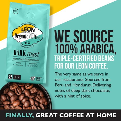LEON Dark Roast Coffee Beans 200g, British Import (Pack of 2)