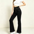 thumbnail image 5 of Women's Smoked High Waist Flare Jeans Vintage Washed Stretch Denim Bootcut Pants with Pocket Slim Fit Y2K Casual Streetwear Jeans Black, 5 of 5