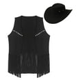 thumbnail image 3 of TiaoBug Men's Western Cowboy Cosplay Costume Tassel Rivets Waistcoat with Wide Brim Hats Sets Black XL, 3 of 5