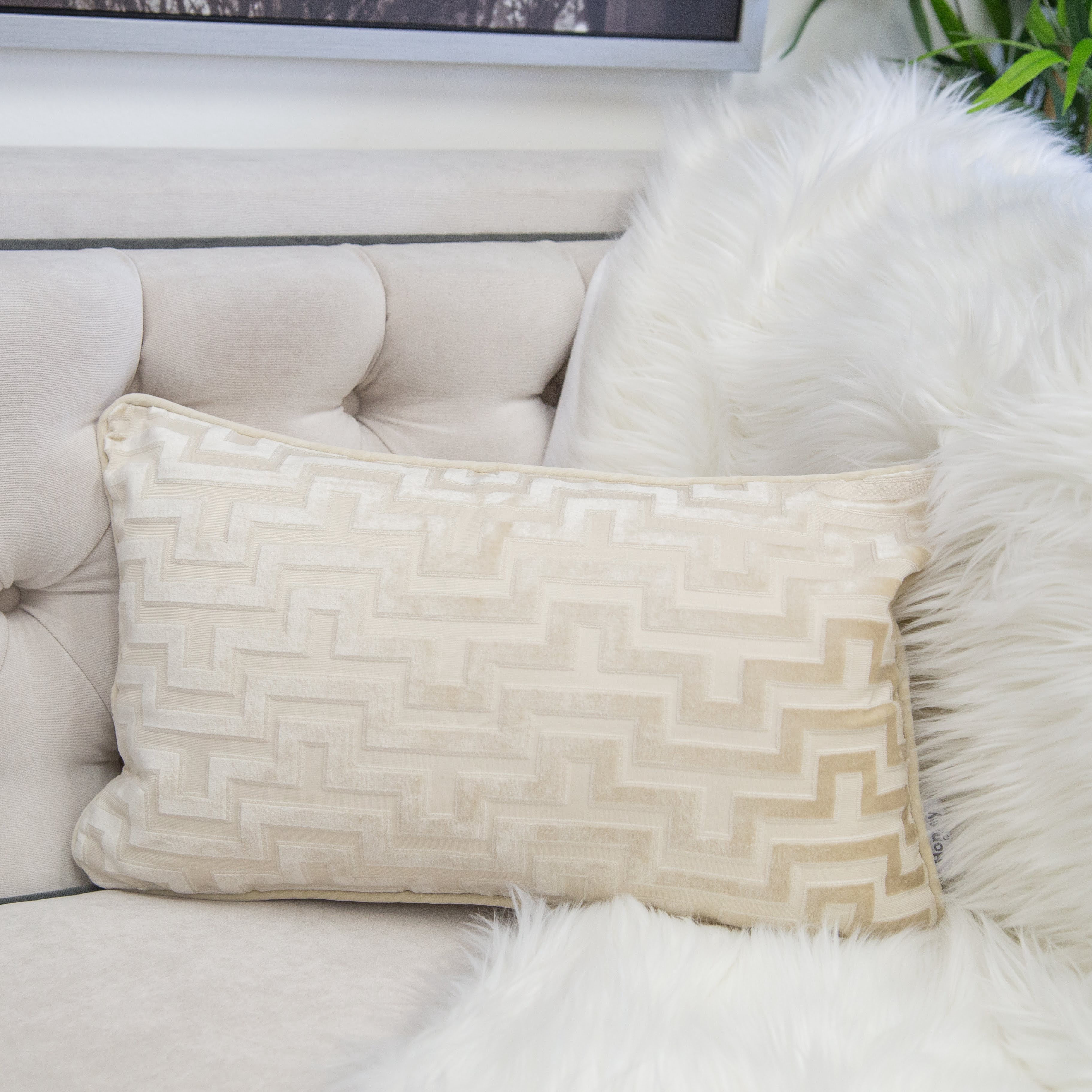 Kean Ivory Geometric Polyester 12 in. x 20 in. Throw Pillow