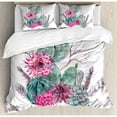thumbnail image 3 of Cactus Duvet Cover Set Twin Size, Exotic Natural Vintage Style Watercolor Bouquet Bohemian Arizona Vegetation, Decorative 2 Piece Bedding Set with 1 Pillow Sham, Green Pink Brown, by Ambesonne, 3 of 3