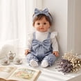 thumbnail image 4 of Yhmxh 11.8 Inch Doll Clothes Outfit Set, Floral Print Overalls with Ruffle Long‑Sleeve Top, Bow Headband & Socks, Fashion Doll Accessory Clothing for 12‑14 Inch Baby Dolls, 4 of 6