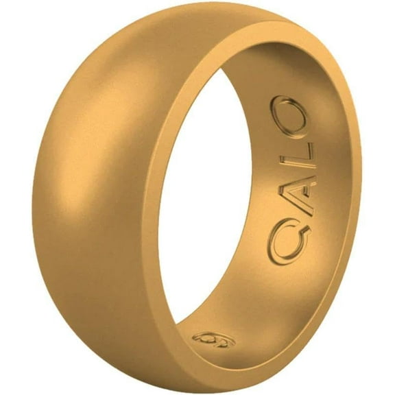 QALO Men's Rubber Classic Silicone Ring, Rubber Wedding Band, Breathable, Durable Rubber Wedding Ring for Men, 8.5mm Wide 2.5mm Thick, Gold, Size 14